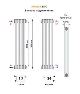 Радиатор Arbonia 2180/6 секций боковое подключение цвет антрацит металлик AME