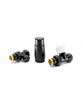Комплект подключения Schlosser STANDARD MINI Прямой DN15 GZ1/2* GW1/2 с термоголовкой, Ral 9005 matt