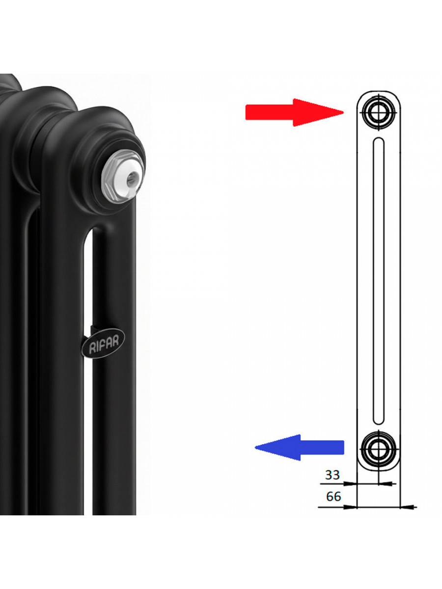 Трубчатый радиатор RIFAR TUBOG 2180 Черный янтарь мат. 10 секц. боковое подключение