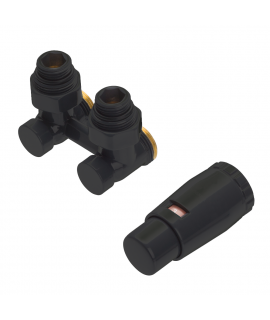 Комплект Schlosser Standard угловой G3/4*3/4 с термоголовкой MINI M30*1,5 + 2 Ниппеля,Ral 9005 matt.