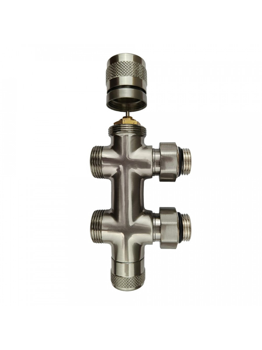 Узел нижнего подключения Primoclima Armature термостатический "Lunar" прямой 1/2"х3/4"Е, Никель мат